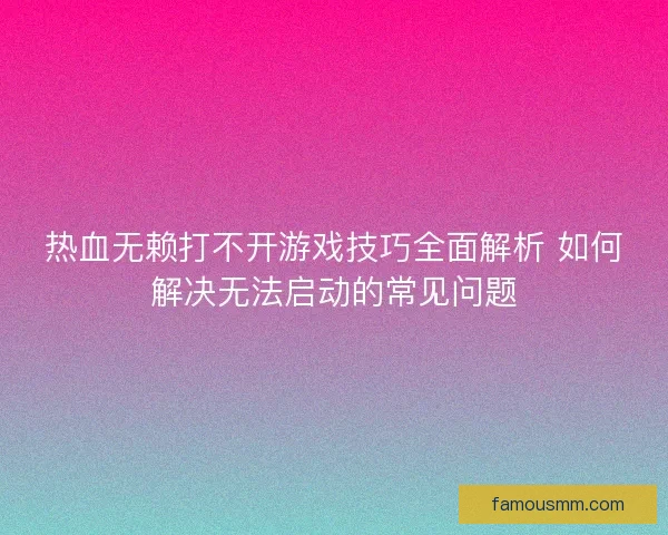 热血无赖打不开游戏技巧全面解析 如何解决无法启动的常见问题